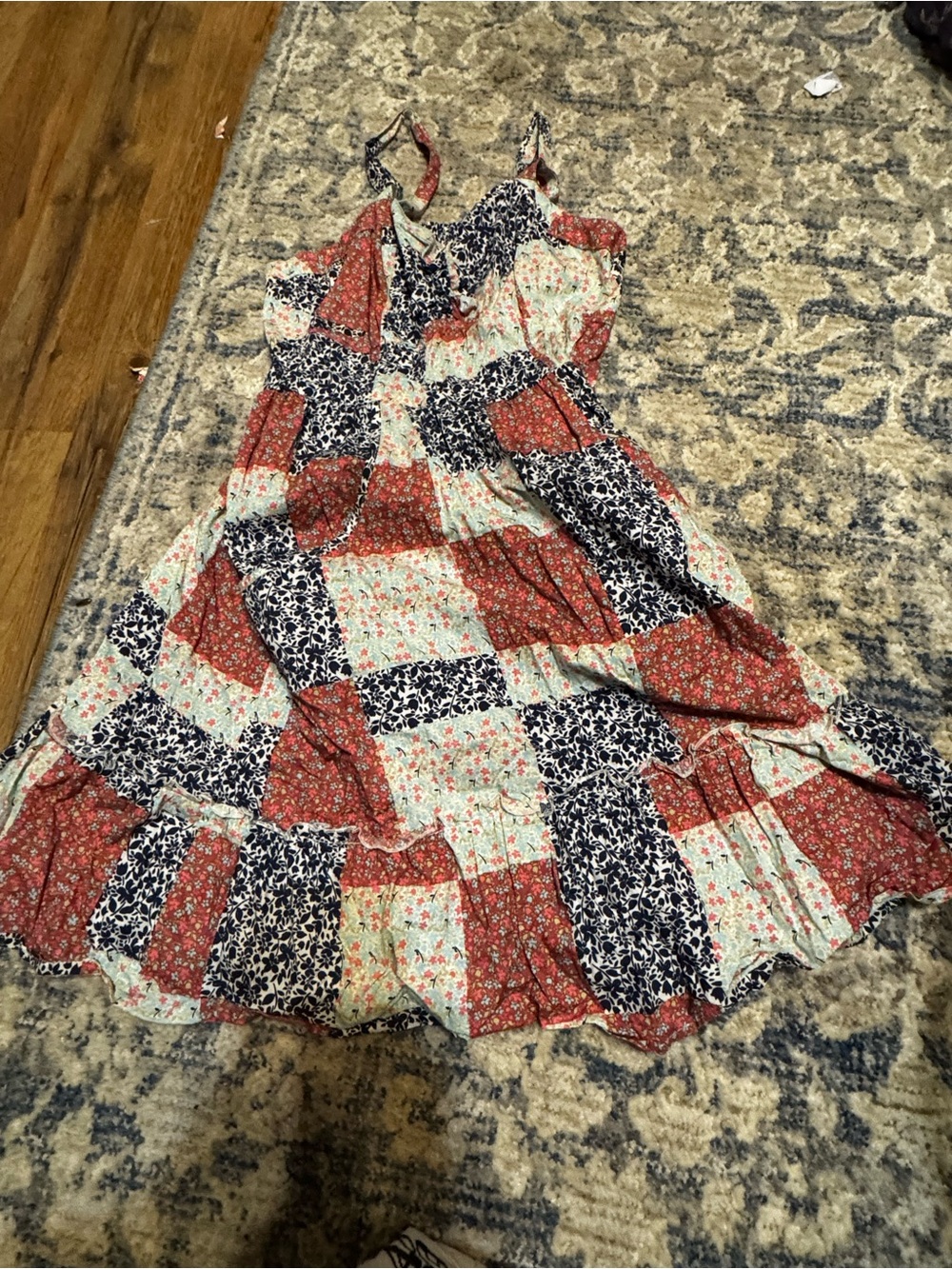 Patchwork Floral Maxi Dress in Red, Navy & Mint (first come first serve)
